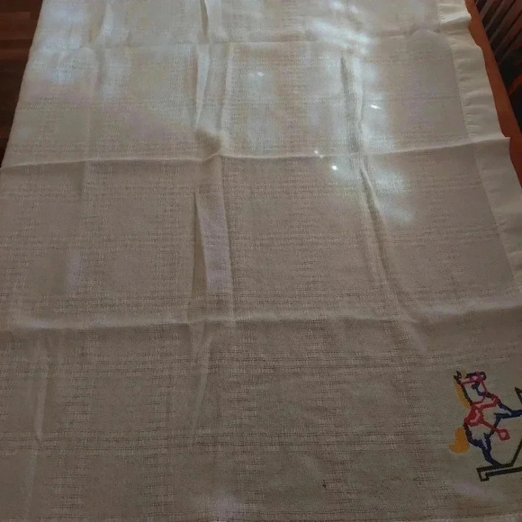 VTG USA 45X54 Faribo Ivory Waffel Weave Wool Acrylic Baby Blanket Satin Trim - Picture 7 of 12